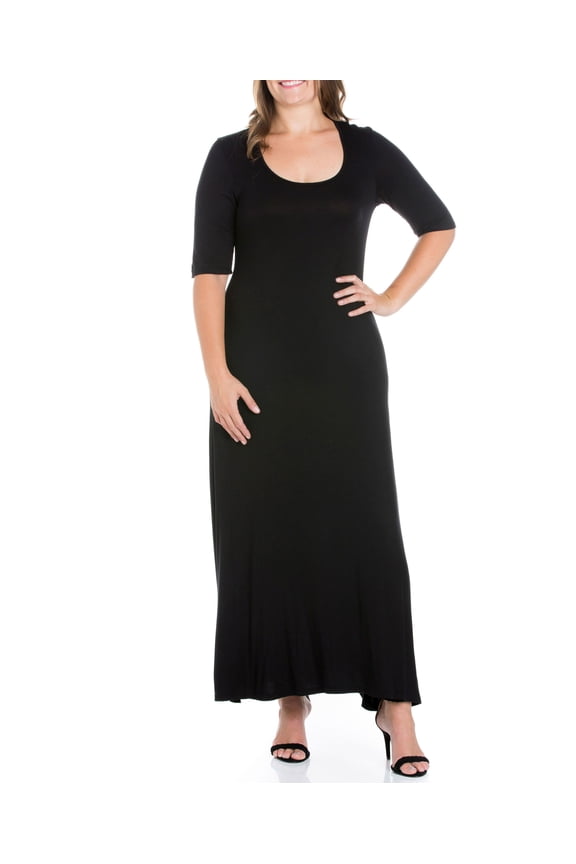 Plus Size Elbow Length Sleeve Maxi Dress Black 2X