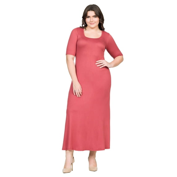 Plus Size Elbow Length Sleeve Maxi Dress