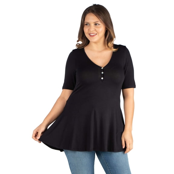 Plus Size Elbow Sleeve Henley Tunic Top