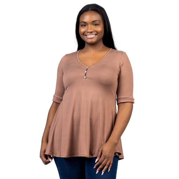 Plus Size Elbow Sleeve Henley Tunic Top