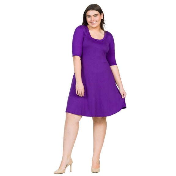 Plus Size Elbow Sleeve Knee Length Skater Dress