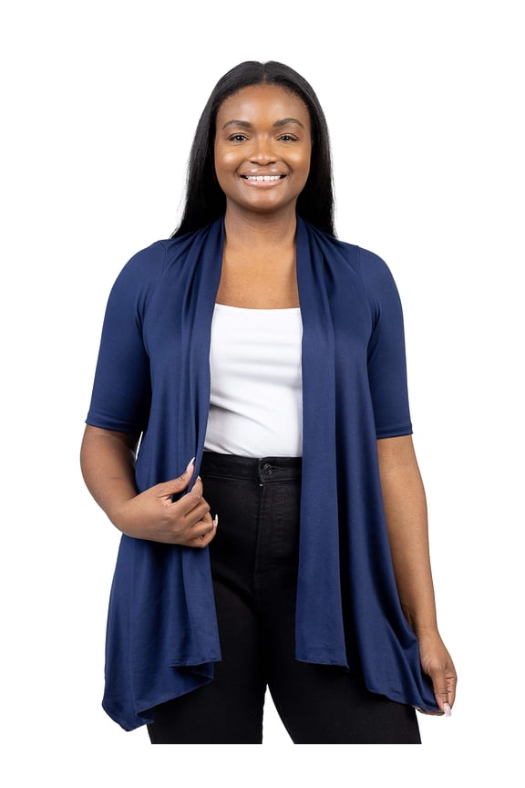 Plus Size Elbow Sleeve Open Front Cardigan