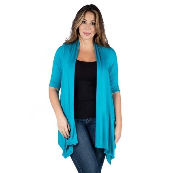 Plus Size Elbow Sleeve Open Front Cardigan