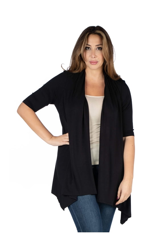 Plus Size Elbow Sleeve Open Front Cardigan