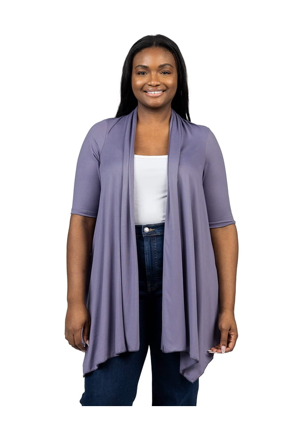 Plus Size Elbow Sleeve Open Front Cardigan