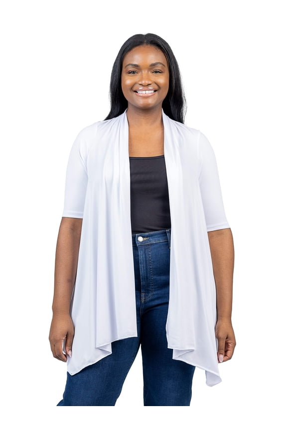 Plus Size Elbow Sleeve Open Front Cardigan