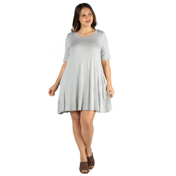 Plus Size Elbow Sleeve Pocket T Shirt Dress