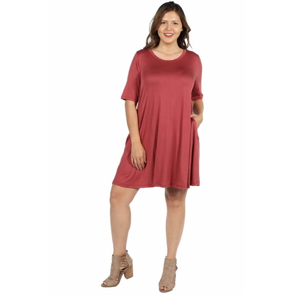 Plus Size Elbow Sleeve Pocket T Shirt Dress