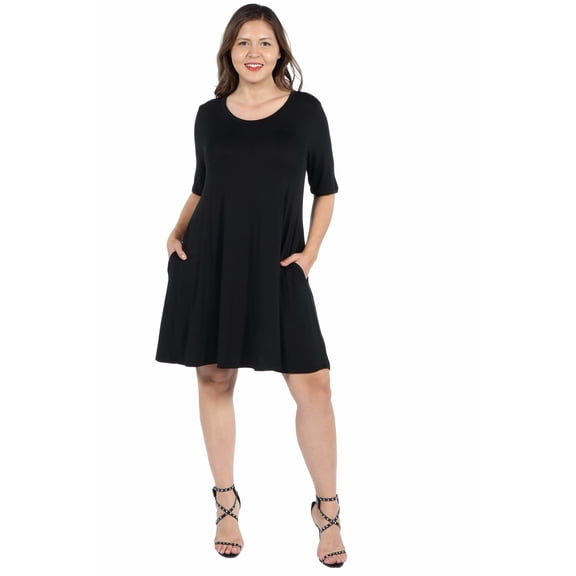 Plus Size Elbow Sleeve Pocket T Shirt Dress