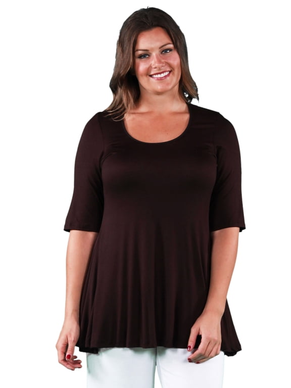 Plus Size Elbow Sleeve Swing Tunic Top