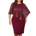 thumbnail image 1 of Plus Size Elegant Formal Dress Long Lace Cape Overlay Wedding Guest Formal Cocktail Mother of Bride Outfit, 1 of 3