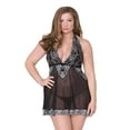 thumbnail image 1 of Plus Size Elegant Scallop Lace Halter Mesh Babydoll Lingerie, 1 of 3