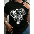 thumbnail image 1 of Plus Size Elephant & Flower Print Short Sleeve Pullover T-Shirt, Women's Plus Medium Stretch Casual Top, 1 of 7