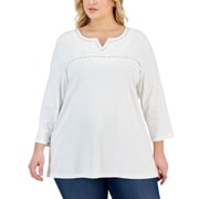 Plus Size Embellished Cotton Tunic Bright White 3X