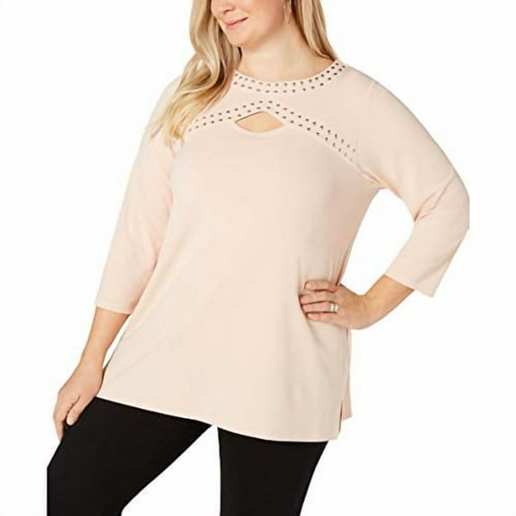 Plus Size Embellished Keyhole Top Casabella 3X