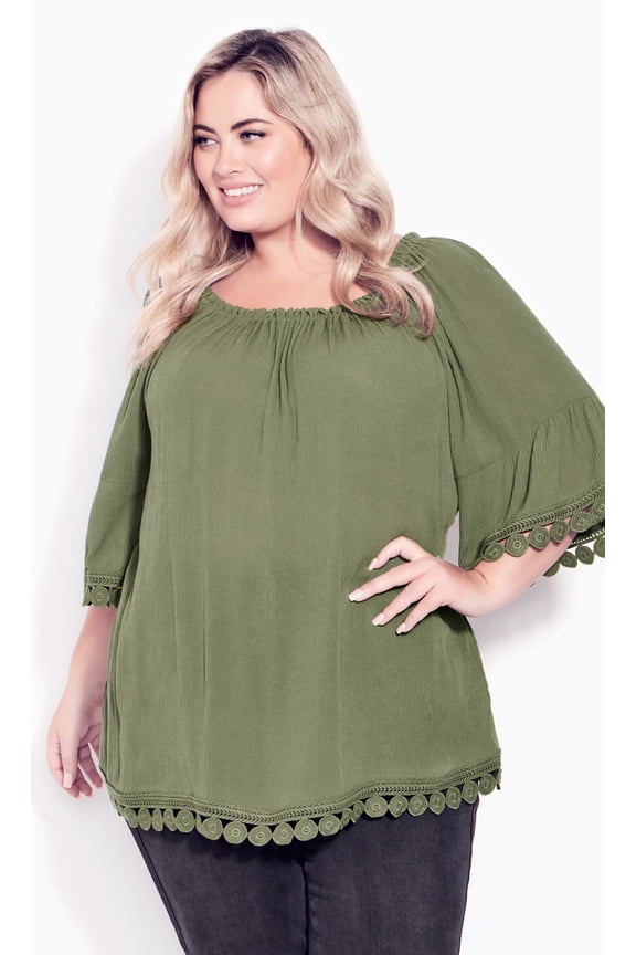 Plus Size Ember Lace Trim Top Olive 14W