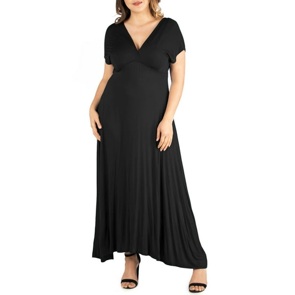 Plus Size Empire Waist V-neck Maxi Dress Black 1X