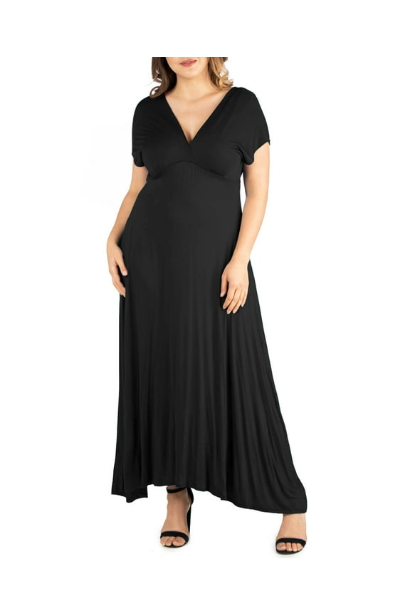 Plus Size Empire Waist V-neck Maxi Dress Black 1X