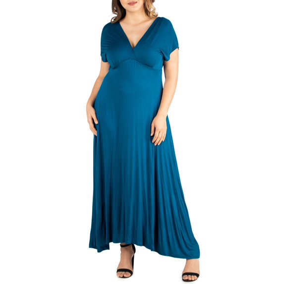 Plus Size Empire Waist V-neck Maxi Dress Teal 1X