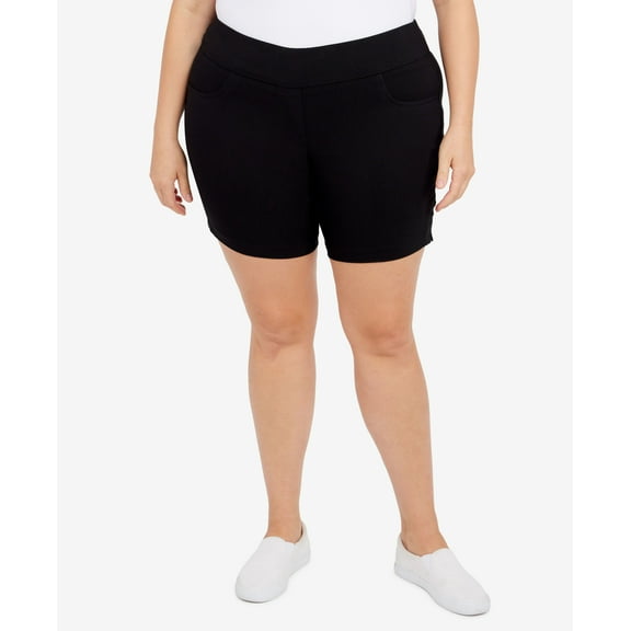 Plus Size Essentials Solid Color Tech Stretch Shorts with Elastic Waistband Black 18W
