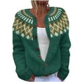 thumbnail image 1 of Plus Size Ethnic Sweater for Women Long Sleeve Button Front Cardigans Crew Neck Casual Fall Jacket Knitwear Green, XXXL, 1 of 3