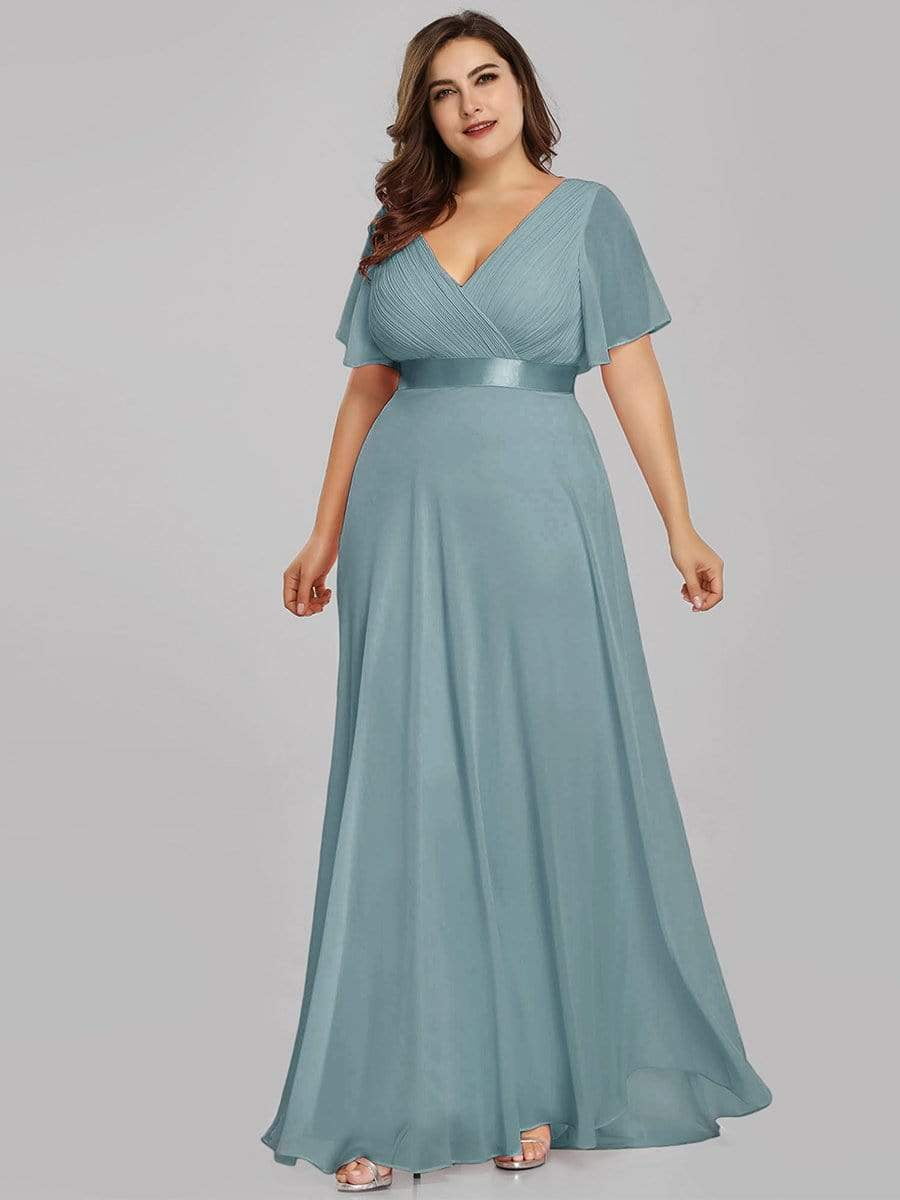 Plus Size Evening Dresses Long Elegant A Line V Neck Ruffles