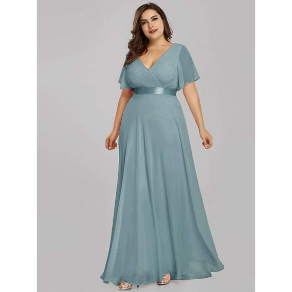 Plus Size Evening Dresses Long Elegant A Line V Neck Ruffles Chiffon Formal Wedding Party Dress Robe De Soiree