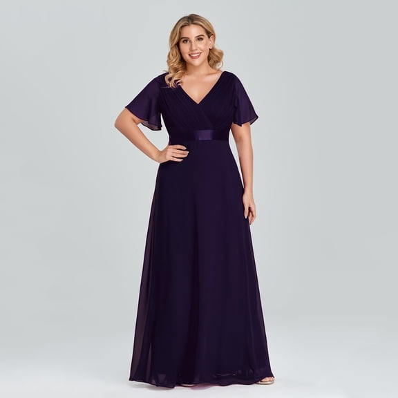 Plus Size Evening Dresses Long Elegant A Line V Neck Ruffles Chiffon Formal Wedding Party Dress Robe De Soiree