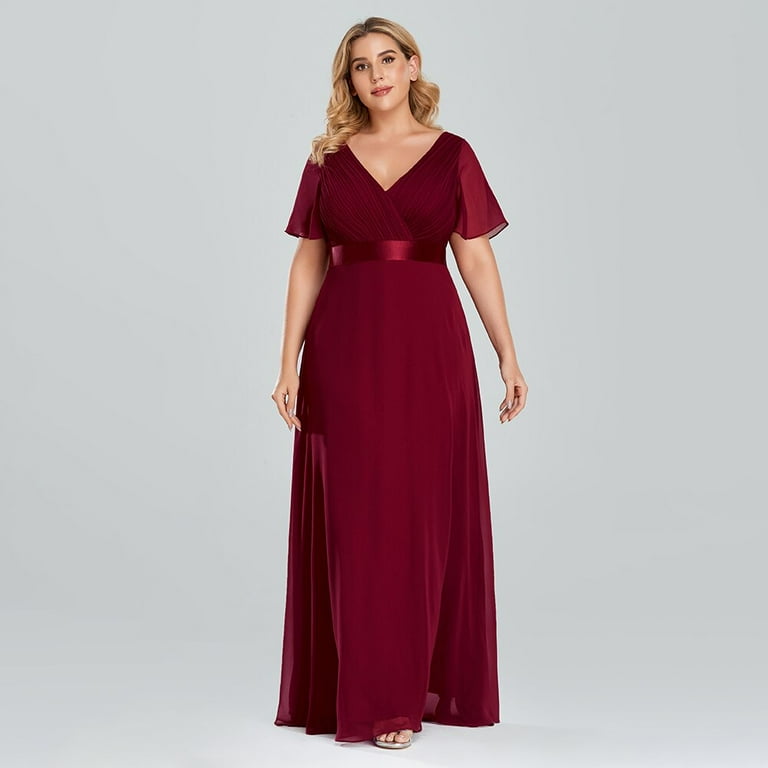 Plus Size Evening Dresses Long Elegant A Line V Neck Ruffles Chiffon Formal  Wedding Party Dress Robe De Soiree