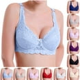 thumbnail image 1 of Plus Size Everyday Bras for Women - Women Lace Plus Size Bra without Steel Ring Gathers European and Sexy Thin Breathable Underwear - Light Blue, 1 of 4