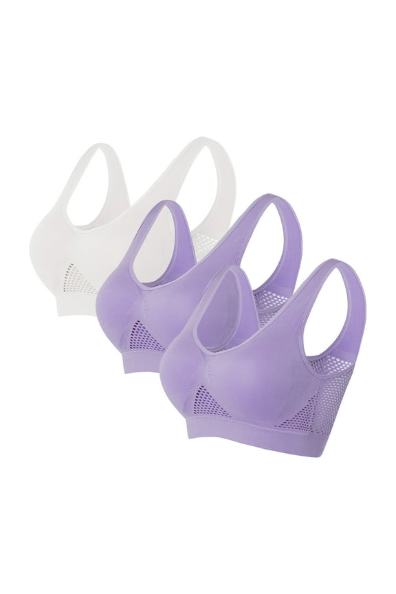 Plus Size Everyday Sports Bras for Women Cut Out Breathable Comfy 3 Pack Daily Bralettes Push Up Wirefree Daily Underwear