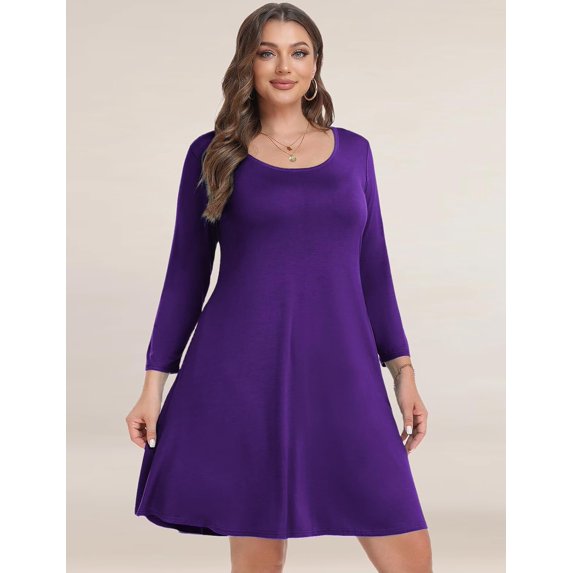 Plus Size Fall Dress for Women - 3/4 Sleeve Casual Loose Fit Swing T-Shirt Dress with Pockets | Comfy and Stylish