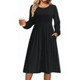 thumbnail image 1 of Plus Size Fall Dresses Women Long Sleeve Midi Casual Pocket Dress | Breathable Material, Crewneck A-Line Dresses, Loose Fit, Fall Fashion 2026, 1 of 5