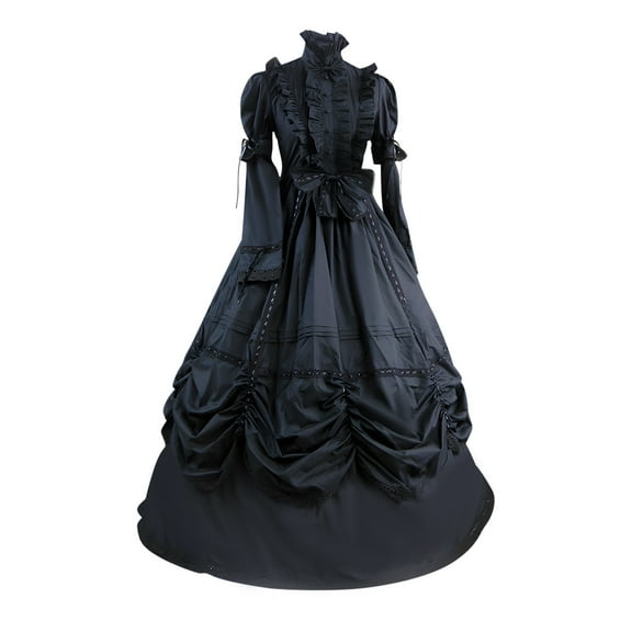 Plus Size Fall Dresses for Curvy Women Women's Medieval Renaissance Dress Costume Halloween Costumes Plus Size Maxi Dress S-289 Black L