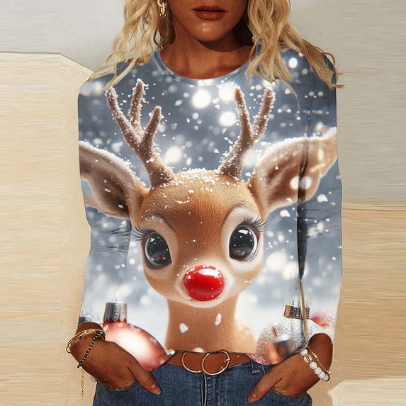 Plus Size Fall Tops Christmas Blouses 3/4 Sleeve Shirt Holiday Party Ready Loose Fit Soft Stretch Comfort Wear Tunic Tops