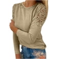 thumbnail image 1 of Plus Size Fall Tops for Women 2023 Long Sleeve Floral Crochet Solid Color Crewneck T Shirts Casual Fashion Tunic Blouses Womens Clothes, 1 of 6