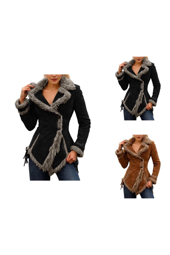 Plus Size Fall Winter Long Coat with Collar, Distressed Bohemian Outerwear Jacket for Women