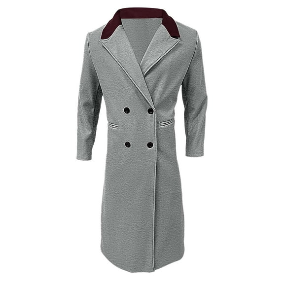 Plus Size Fall/Winter Woolen Long Coat For Thickened Double Trench Coat Grey XXXXXS