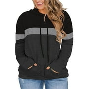 Plus Size Fashion Hoodie Color Block Sweatshirt Long Sleeve Pullover Tops for Women