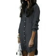 thumbnail image 1 of Plus Size Fashion New Women Denim Long Sleeve Tassel Blouse Tops Mini Dress Long Boyfriend Shirt Denim Jeans Tops Ladies Denim Button Lapel V Neck Casual Tunic T-Shirt Size 4-20, 1 of 2