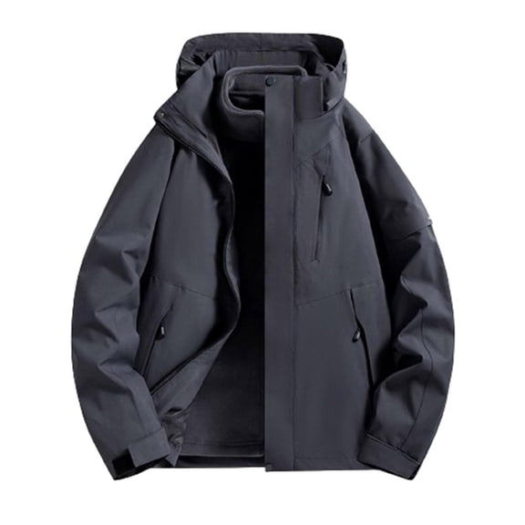 Plus Size Fashion Rain Jacket For Women Casual Solid Corduroy Irregular Cardigan Detachable Two-piece Set Long Sleeve Windproof Winter Gray Adjustable Windbreaker L