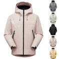 thumbnail image 1 of Plus Size Fashion Rain Jacket For Women Loose Solid Color Matching Layer Windproof Mountaineering Clothing Long Sleeve Hooded Winter Pink Adjustable Windbreaker S-3XL, 1 of 4