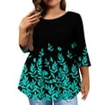 thumbnail image 1 of Plus Size Fashion Shirts for Women Spring Crew Neck Plus Size Tee Dressy Casual 3/4 Length Sleeve Tee Tops Floral Printed Loose Fit Shirt, 1 of 4