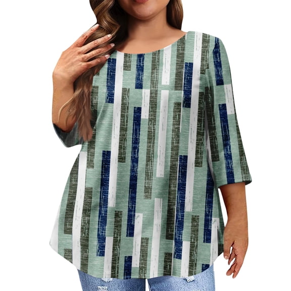 Plus Size Fashion Tops for Women Fall Crew Neck 4x-5x Tee Dressy Casual 3/4 Sleeve Tops Floral Printed Loose Fit Shirt