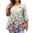thumbnail image 1 of Plus Size Fashion Tops for Women Spring Crew Neck Oversize Tops Casual 3/4 Length Sleeve Tee Floral Printed Loose Shirt, 1 of 4
