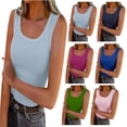 thumbnail image 1 of Plus Size Fashion U Neck Leisure Three-quarter Sleeve Solid Tank Tops for Women, 1 of 6