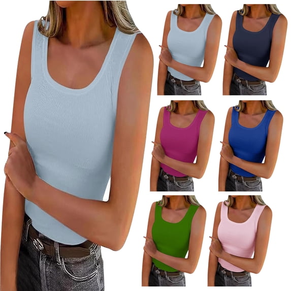 Plus Size Fashion U Neck Leisure Three-quarter Sleeve Solid Tank Tops for Women