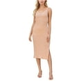 thumbnail image 1 of Plus Size Fashion Women Summer Dresses 2026 Solid Color Round Neck Sleeveless Suspenders Tight Fitting Vent Knit Dress, 1 of 8