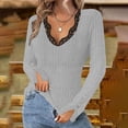 thumbnail image 1 of Plus Size Fashion Womens Blouses Solid Color V-neck Long Sleeved Lace Button Up Gray T-Shirts Blouses S-2XL, 1 of 6