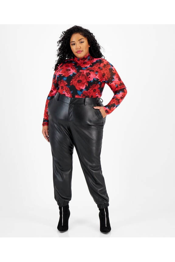 Plus Size Faux-Leather Jogger Pants Deep Black 18W